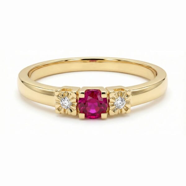 Diamantring i gult gull 14kt med rubin og 0,013 ct TW-Si - COC5000473rub